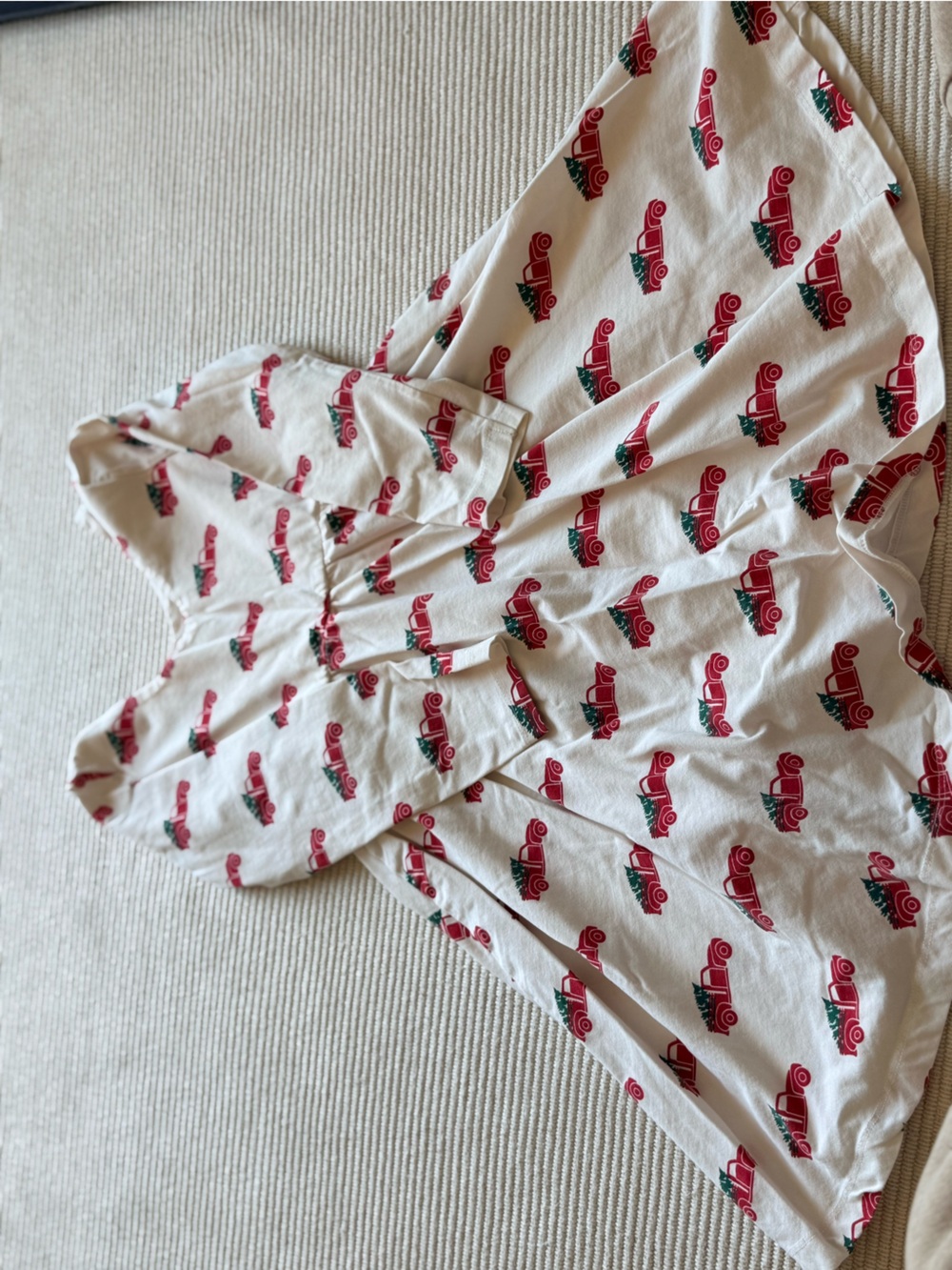 Kids Cream Dress with Red Car Print-Christmas!